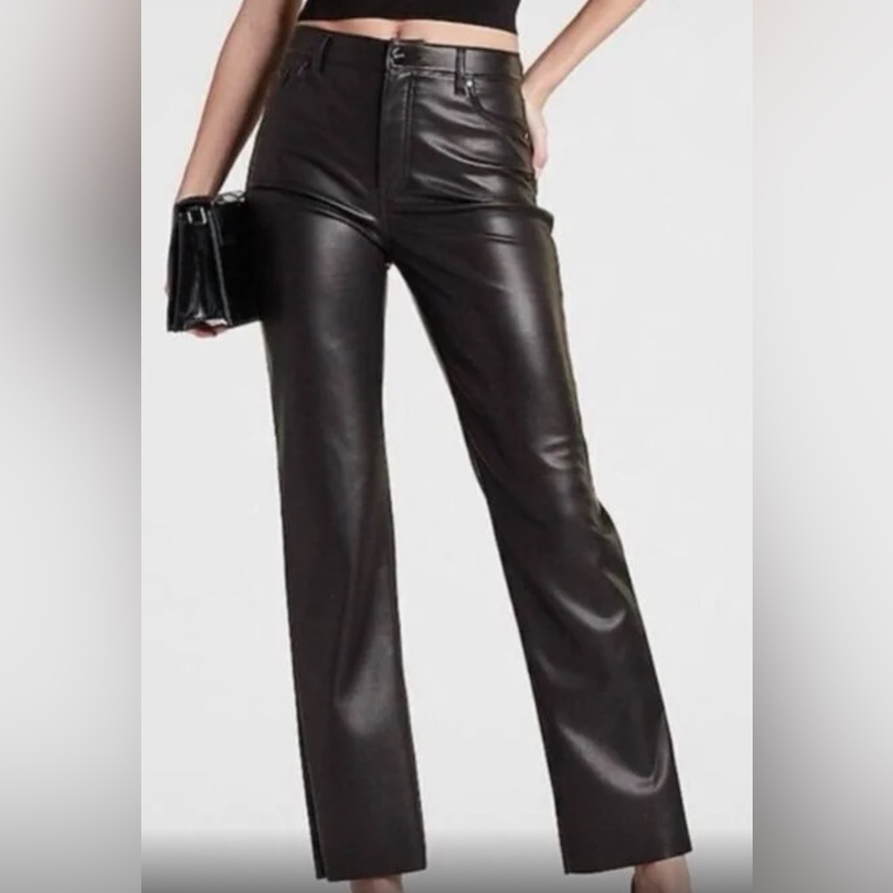 Chocolate Brown Express High Rise Straight Leg Faux Leather Pants